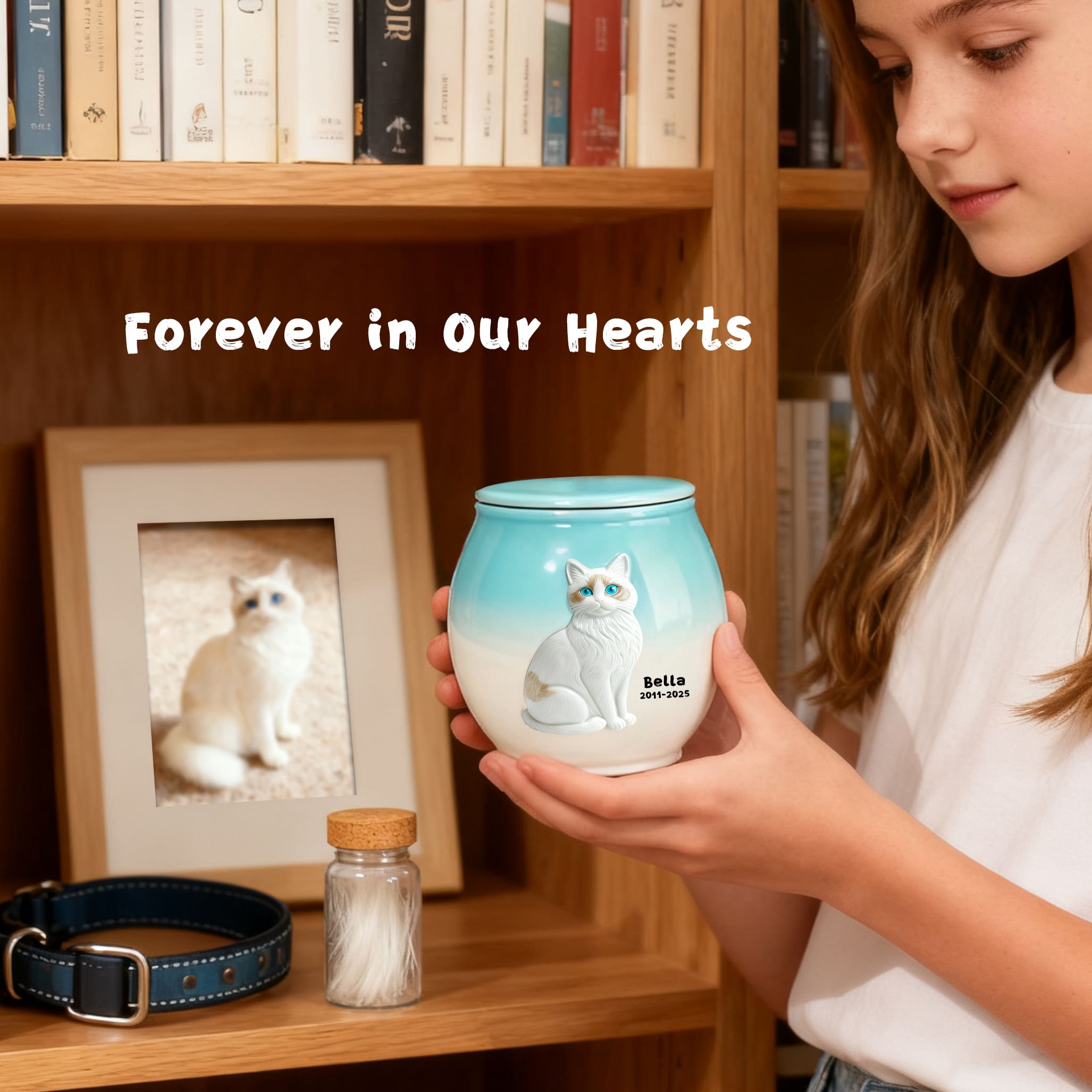 Custom Photo Cat Urn - Gradient Ceramic Pet Memorial Ashes Container