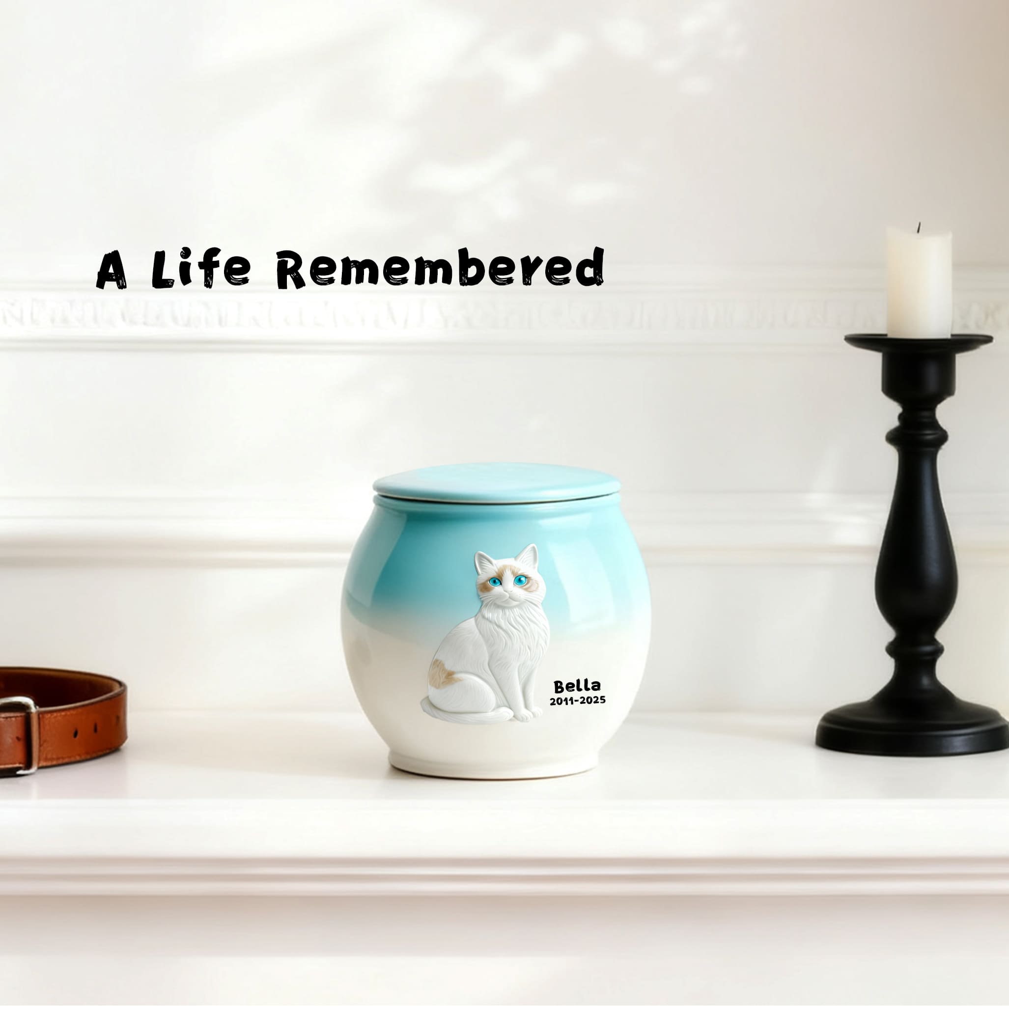 Personalized Cat Urn – Custom Ceramic Cat Memorial Urn for Ashes with Portrait & Name | Handmade Pet Remembrance Gift