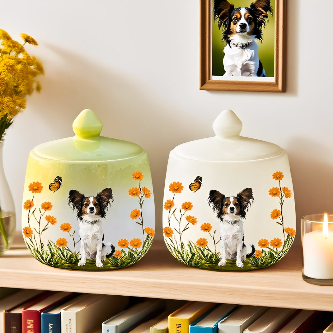 Personalized Dog Urn, Hand-Painted Ceramic Portrait,Name and Date,Floral, Pet Memorial Keepsake, Forever Home & Comfort for Beloved Fur Baby