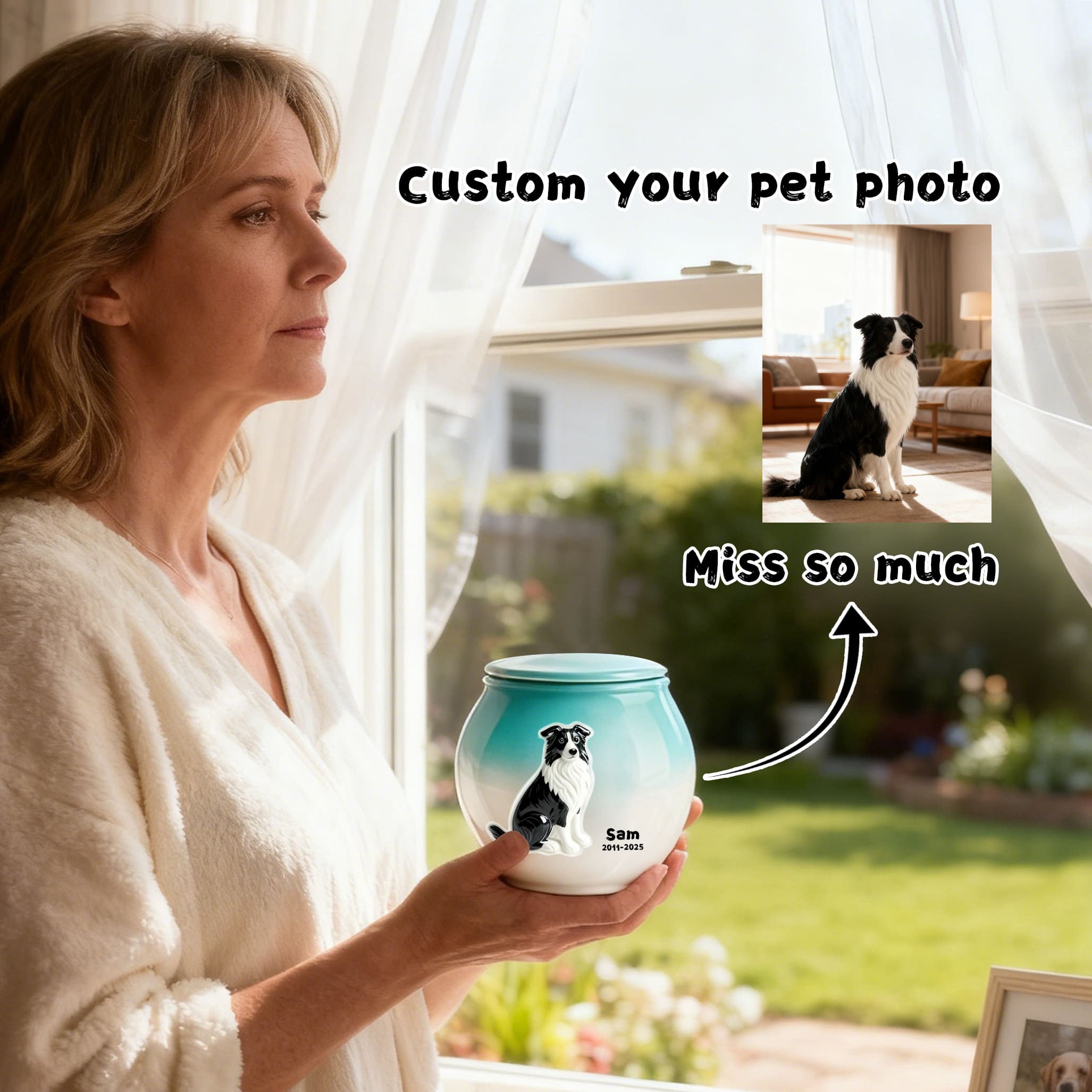Custom Pet Urn with Engraved Name & Portrait – Gradient Ceramic Memorial Urn for Dogs & Cats