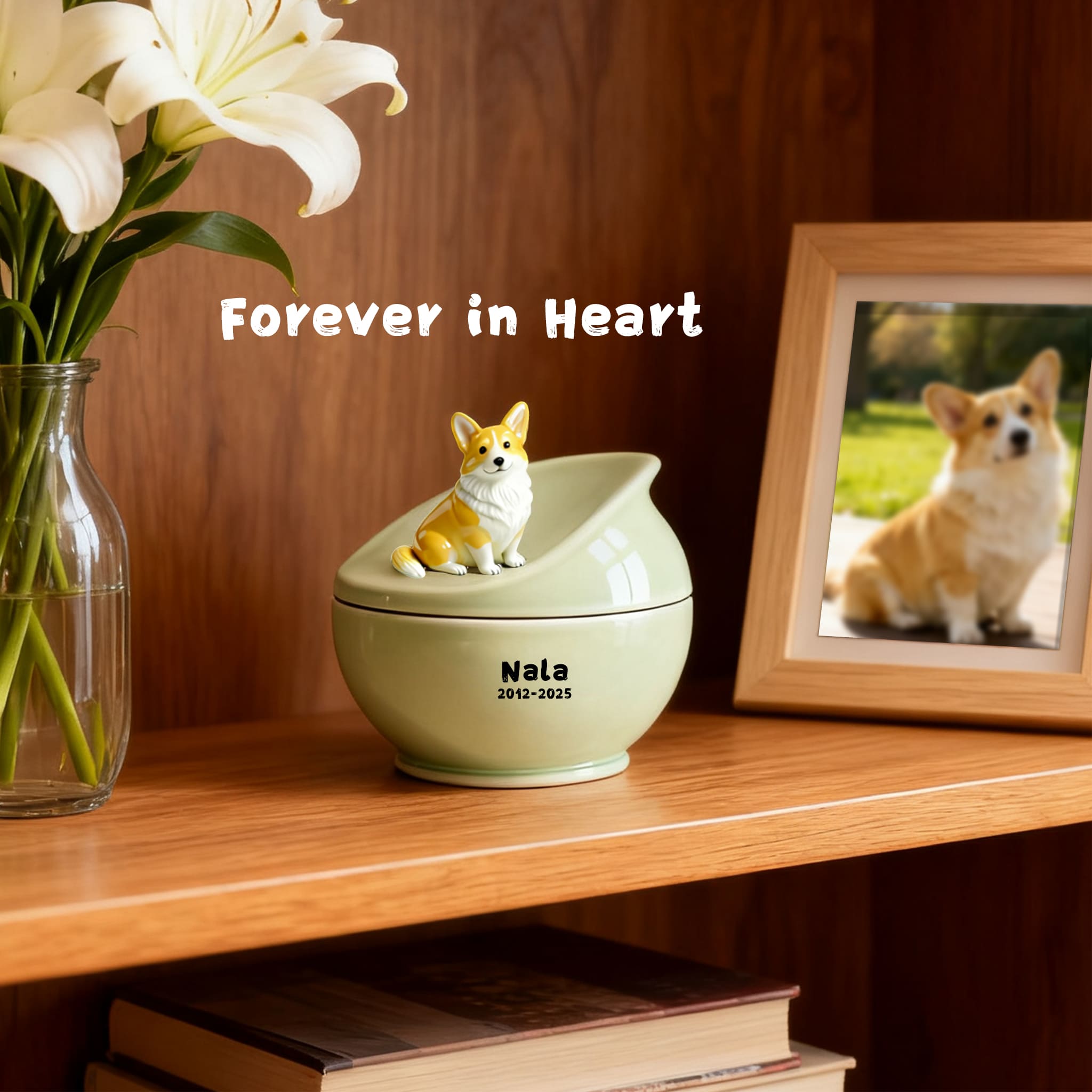 Personalized Dog Memorial Urn | Custom Ceramic Ashes Urn with Portrait, Name & Dates