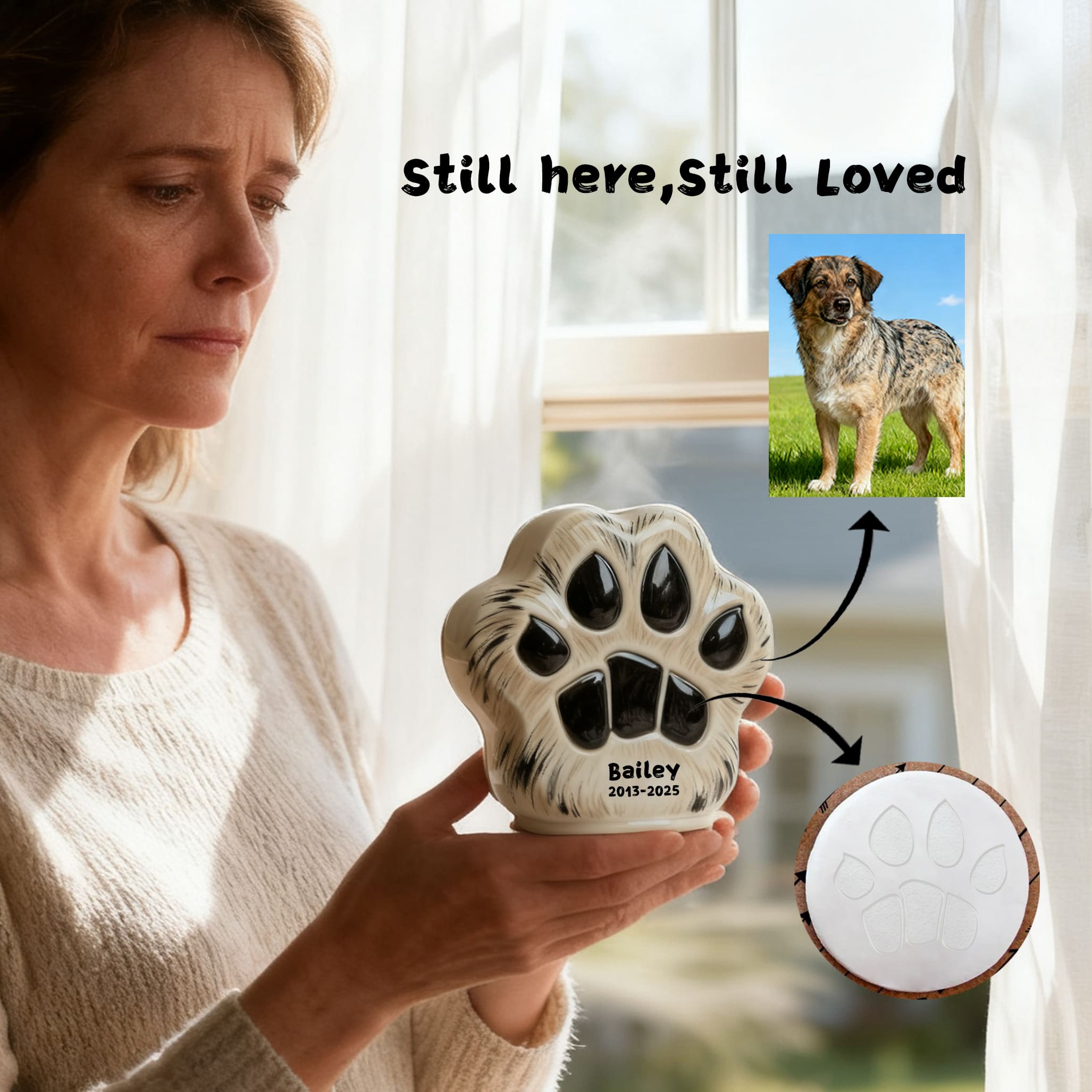 Personalized Ceramic Dog Cremation Urn - Paw Print #112