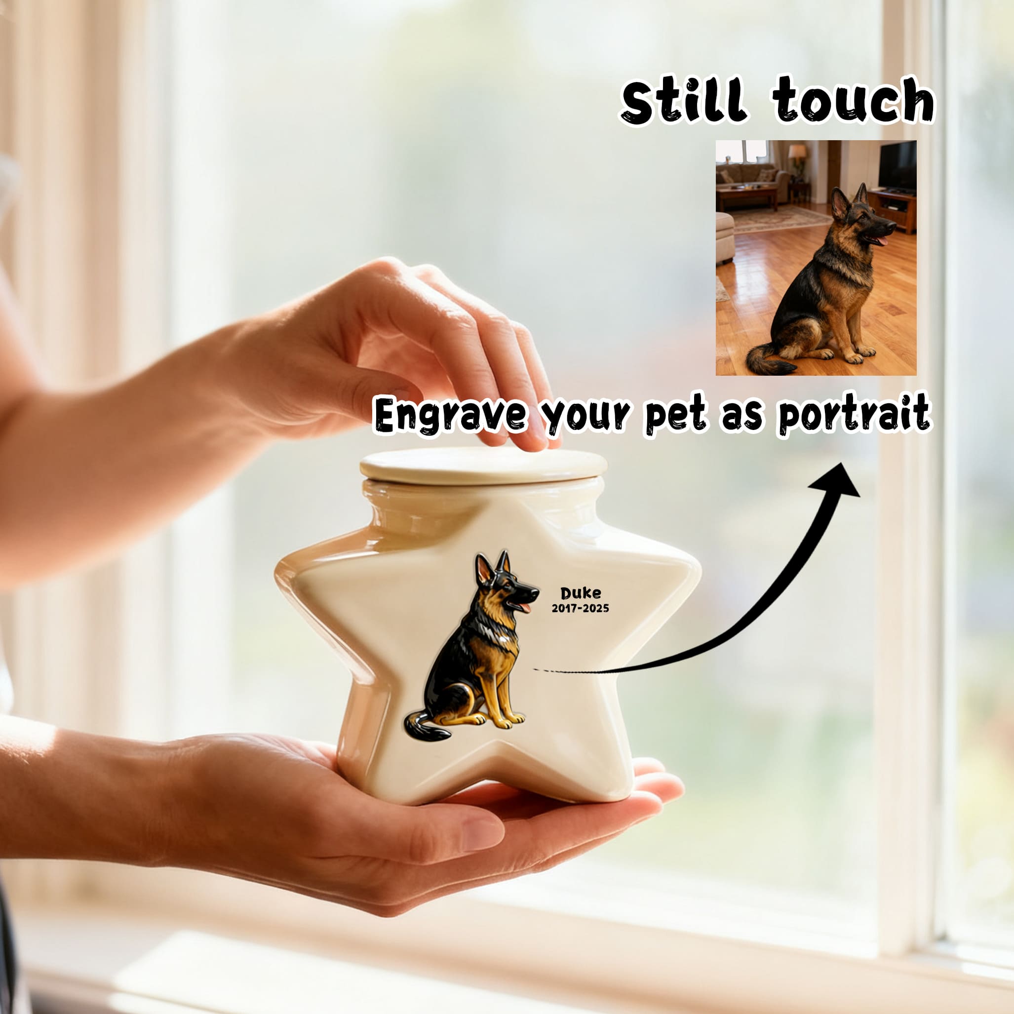 Ceramic Pet Urn - Custom Engraved Star Memorial Ashes Container
