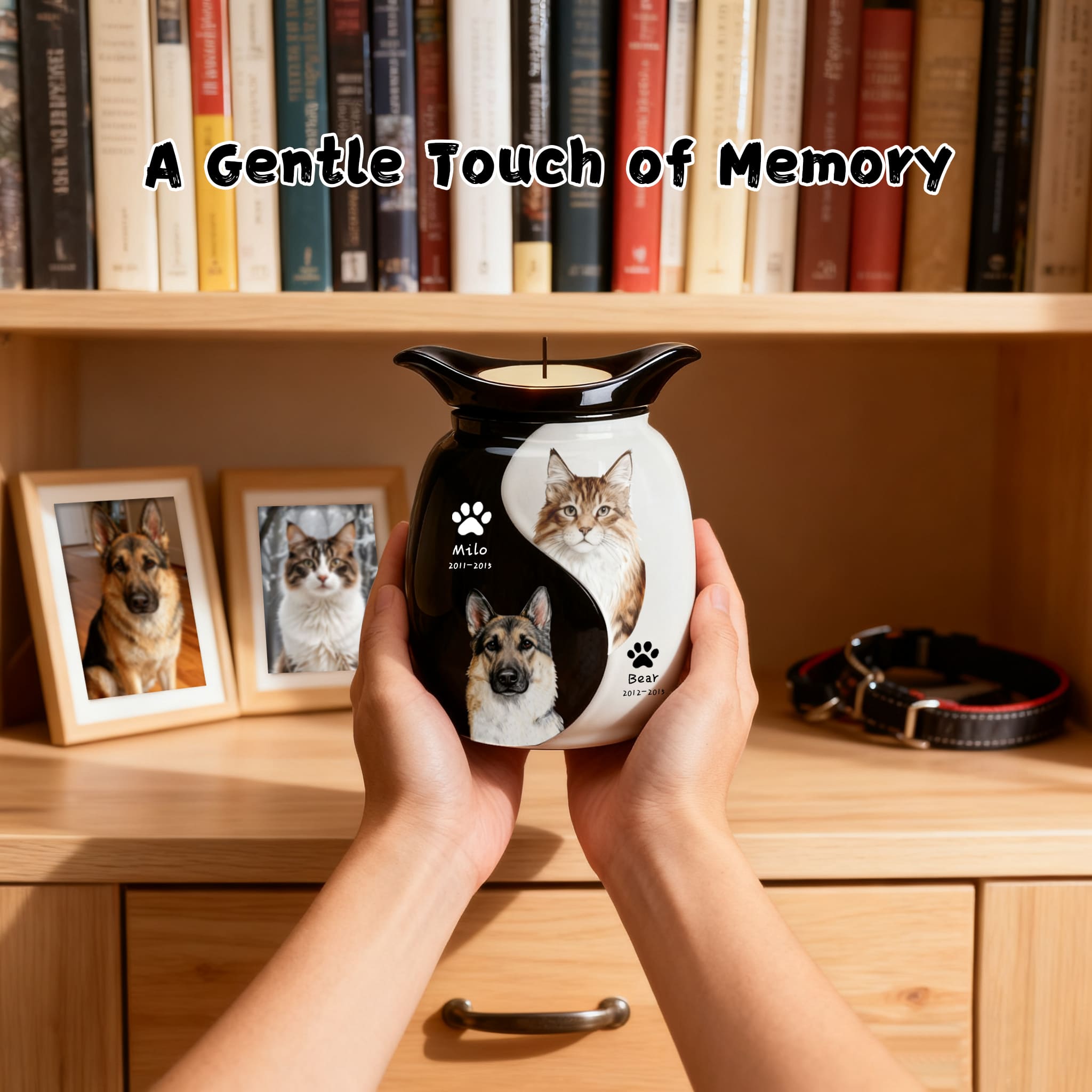 Personalized Pet Urn for Two Dogs or Cats | Dual Ashes Holder with Candle
