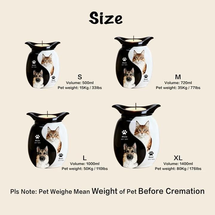 Personalized Pet Urn for Two Dogs or Cats | Dual Ashes Holder with Candle
