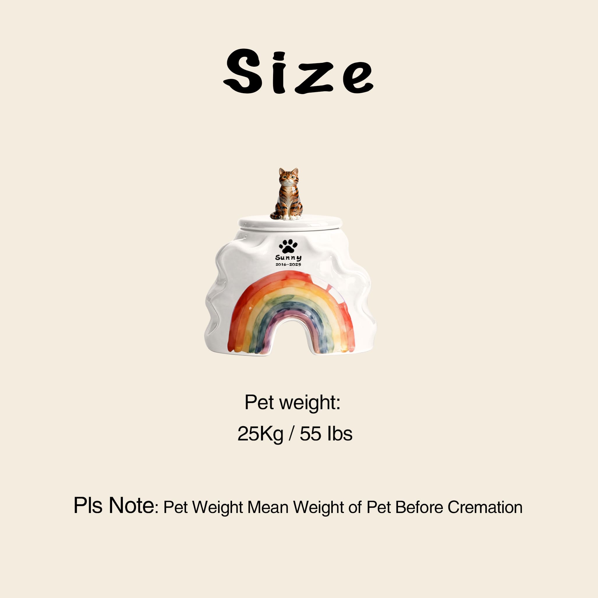 Bespoke Cat Memorial Urn - Rainbow Bridge Themed with Custom Engraving