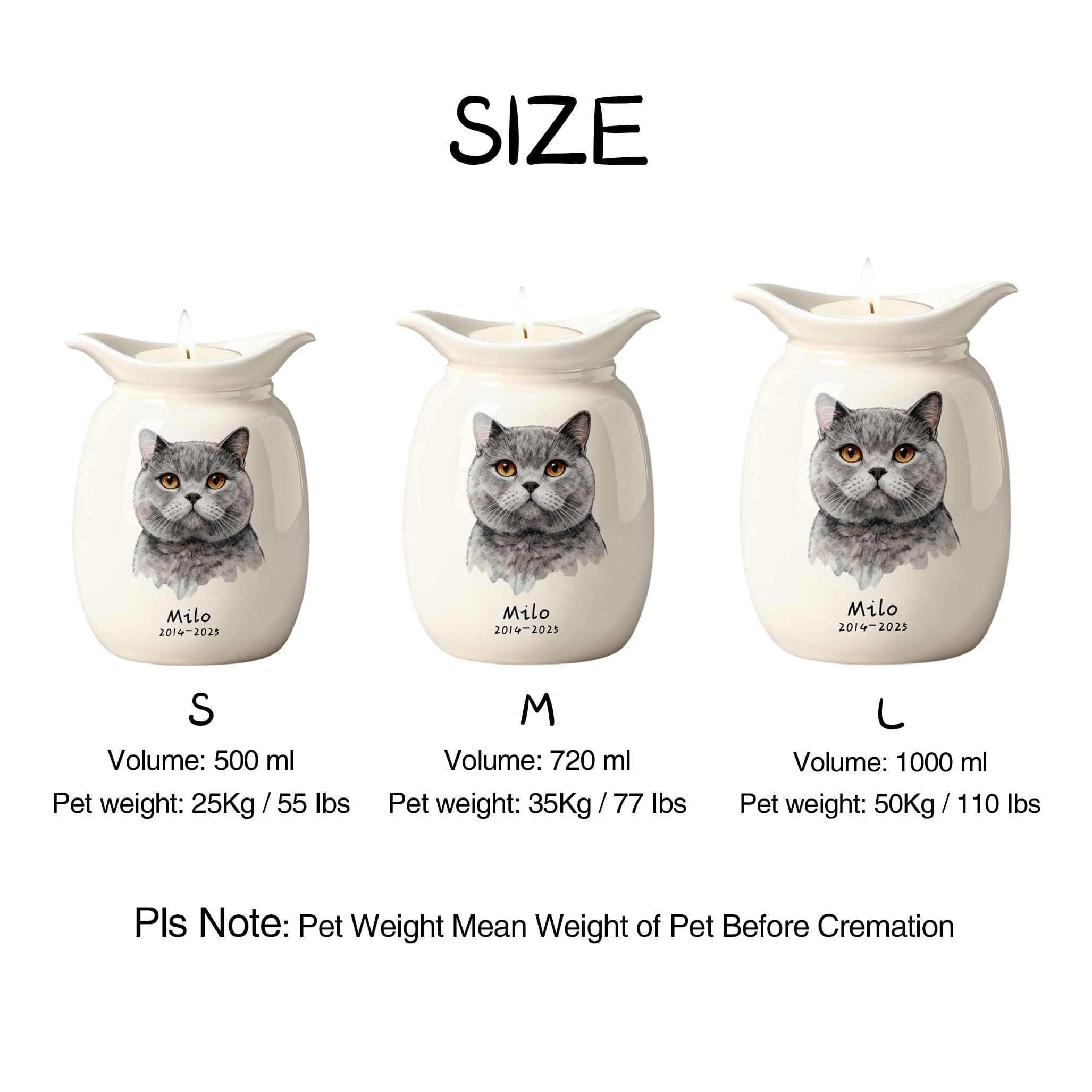 Personalized Dog Urns for Ashes With Candle Holder–Luxury Ceramic Pet Urns for Cat or Dog,Hand-Painting Portrait,Name&Date,Pet Loss Gift