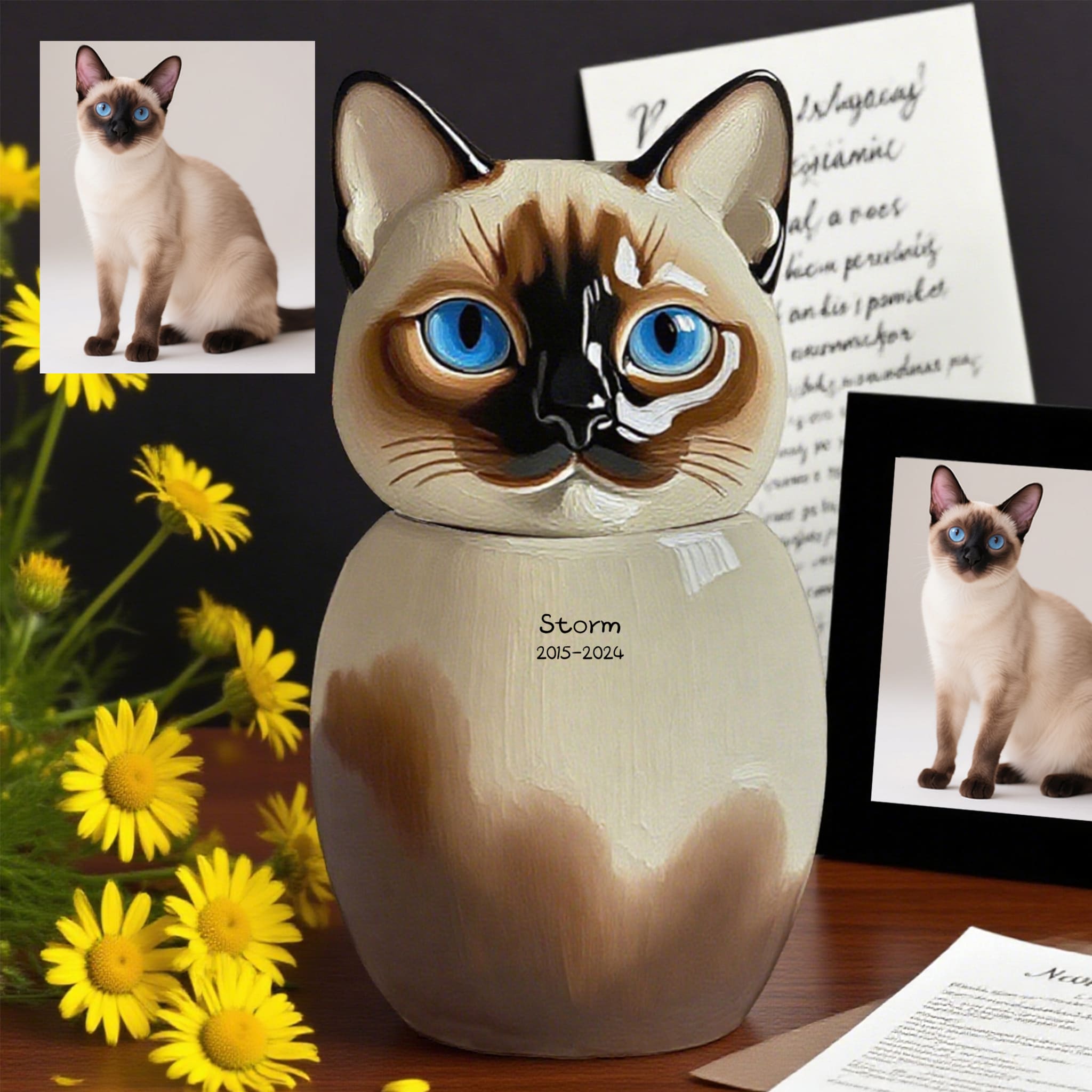 Personalised Siamese Cat Pet Urns - Custom Cat Urns with Pictures