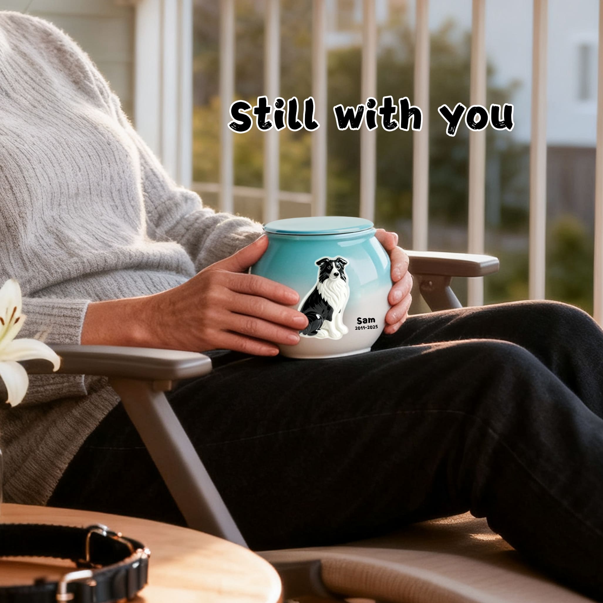 Custom Dog Urn with Engraved Name & Portrait | Gradient Ceramic Memorial for Cats & Dogs