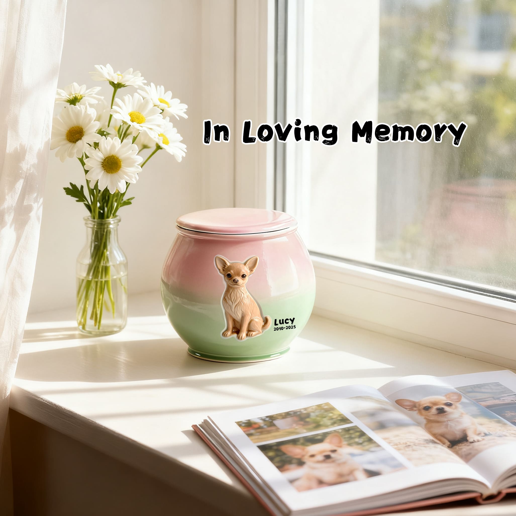 Custom Dog Urn with Engraved Name & Portrait | Gradient Ceramic Memorial for Cats & Dogs