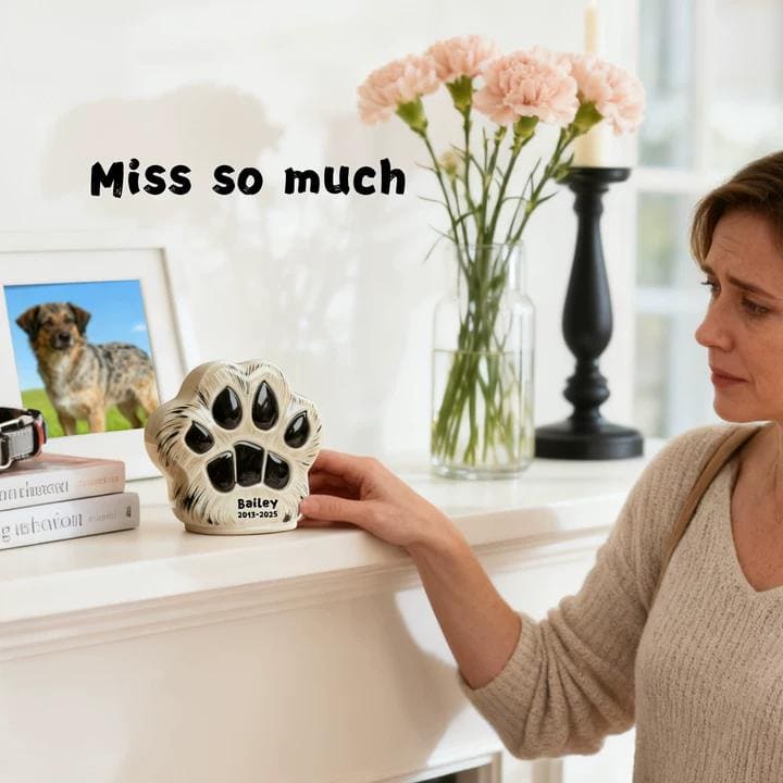 Personalized Ceramic Dog Cremation Urn - Paw Print #112