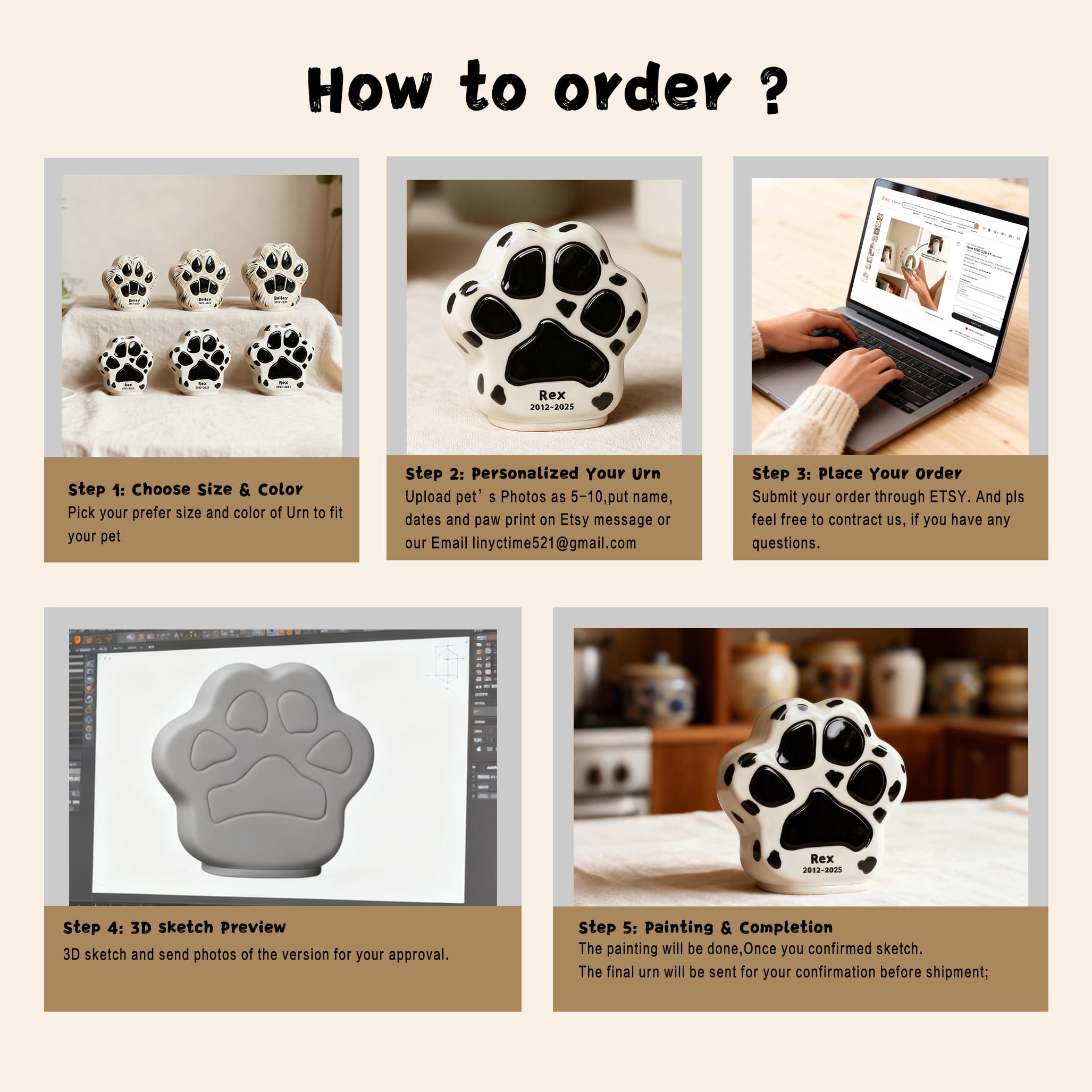 Personalized Ceramic Dog Cremation Urn - Paw Print #112