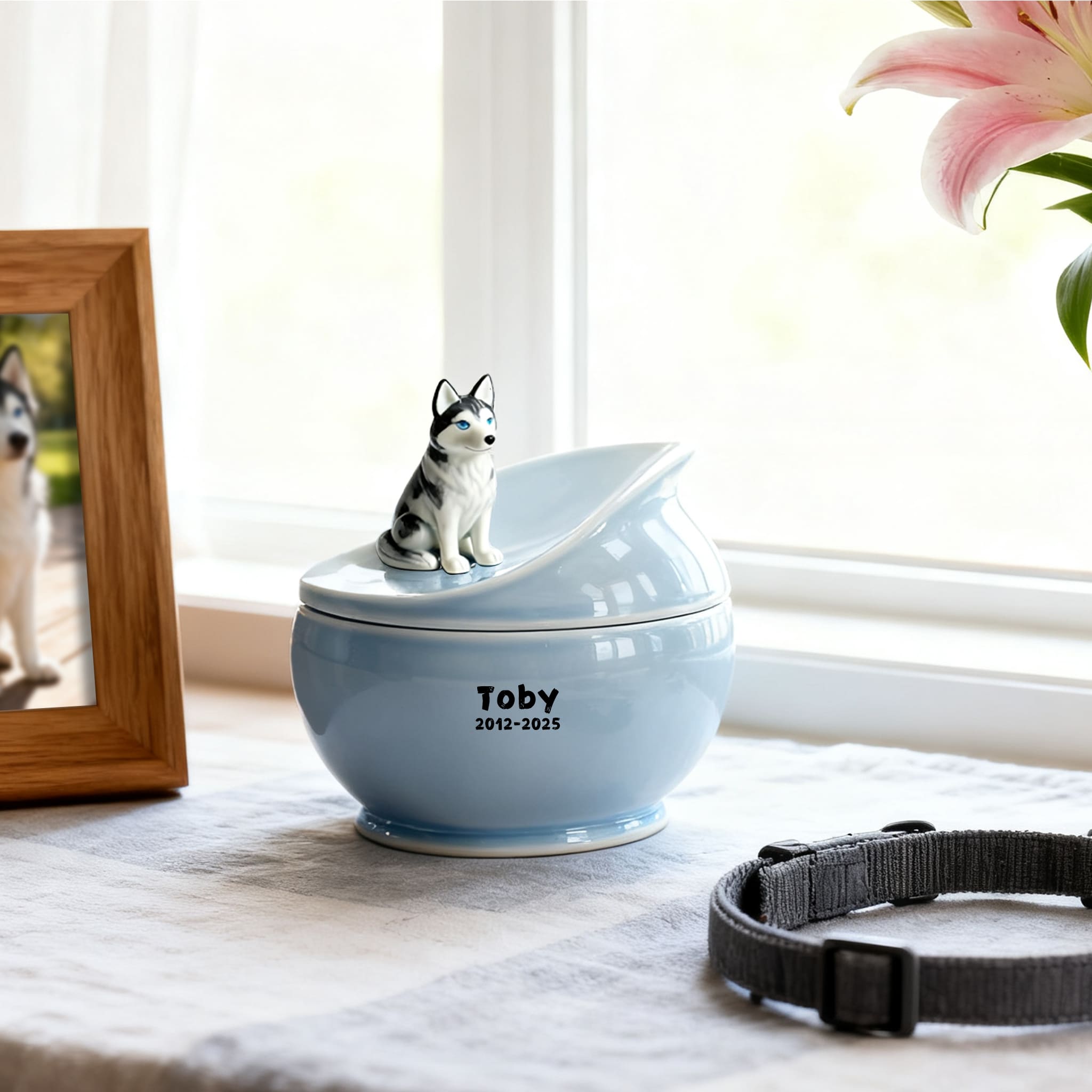 Five Elements Missing Corner Memorial Urn for Dogs & Cats - Personalized Ceramic Pet Ashes Urn