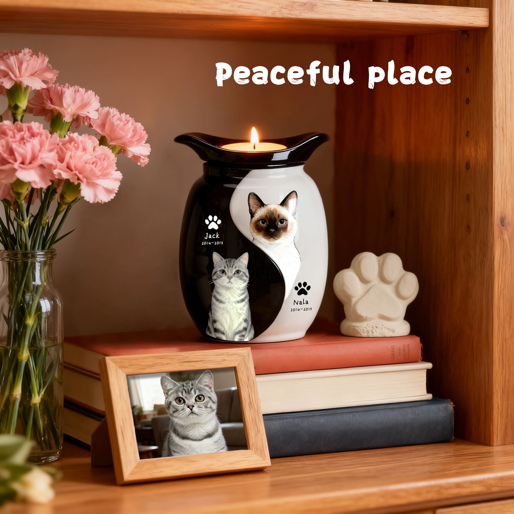 Personalized Pet Urn for Two Dogs or Cats | Dual Ashes Holder with Candle
