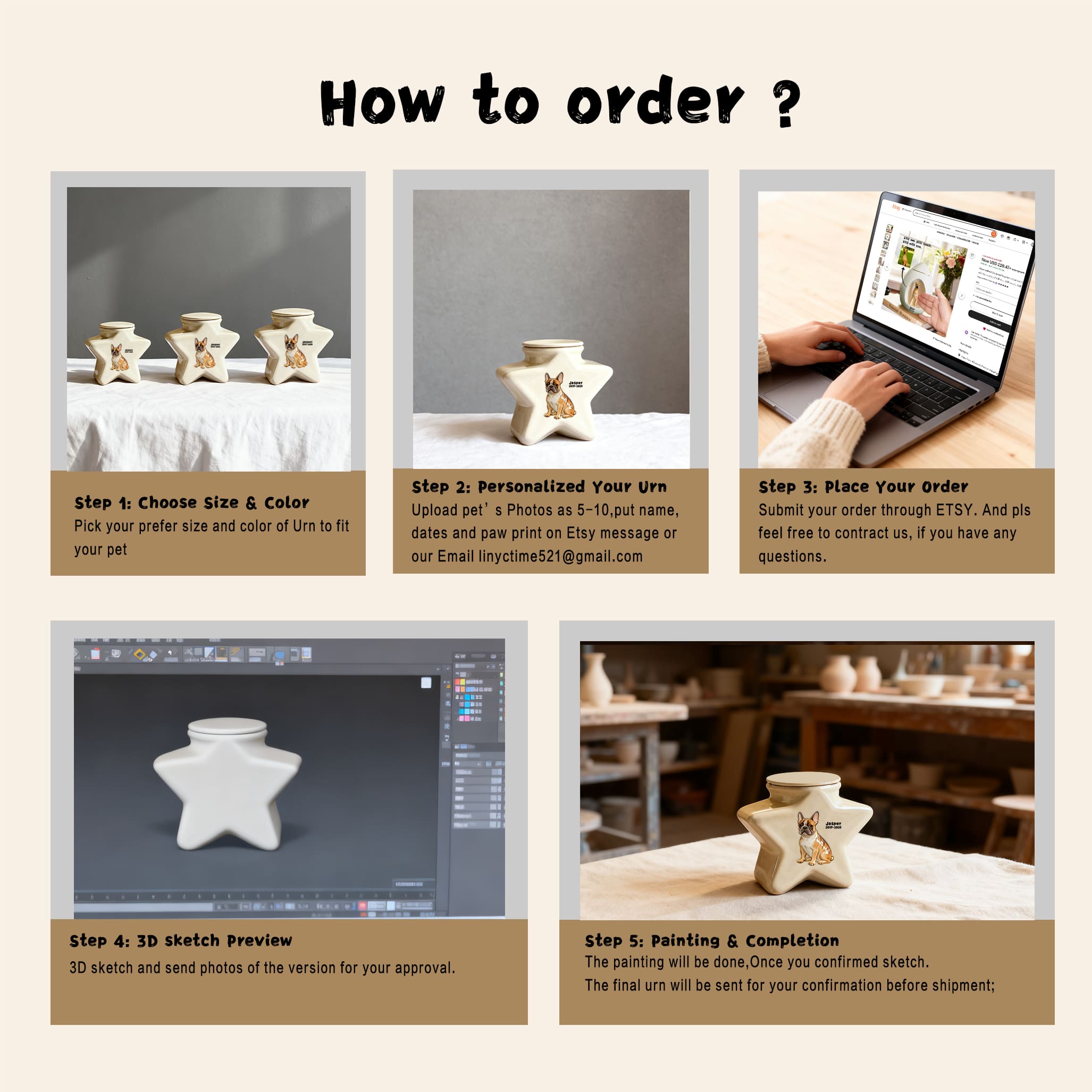 Custom Personalized Border Collie Pet Urn - Engraved Star Ceramic Dog Ashes Memorial