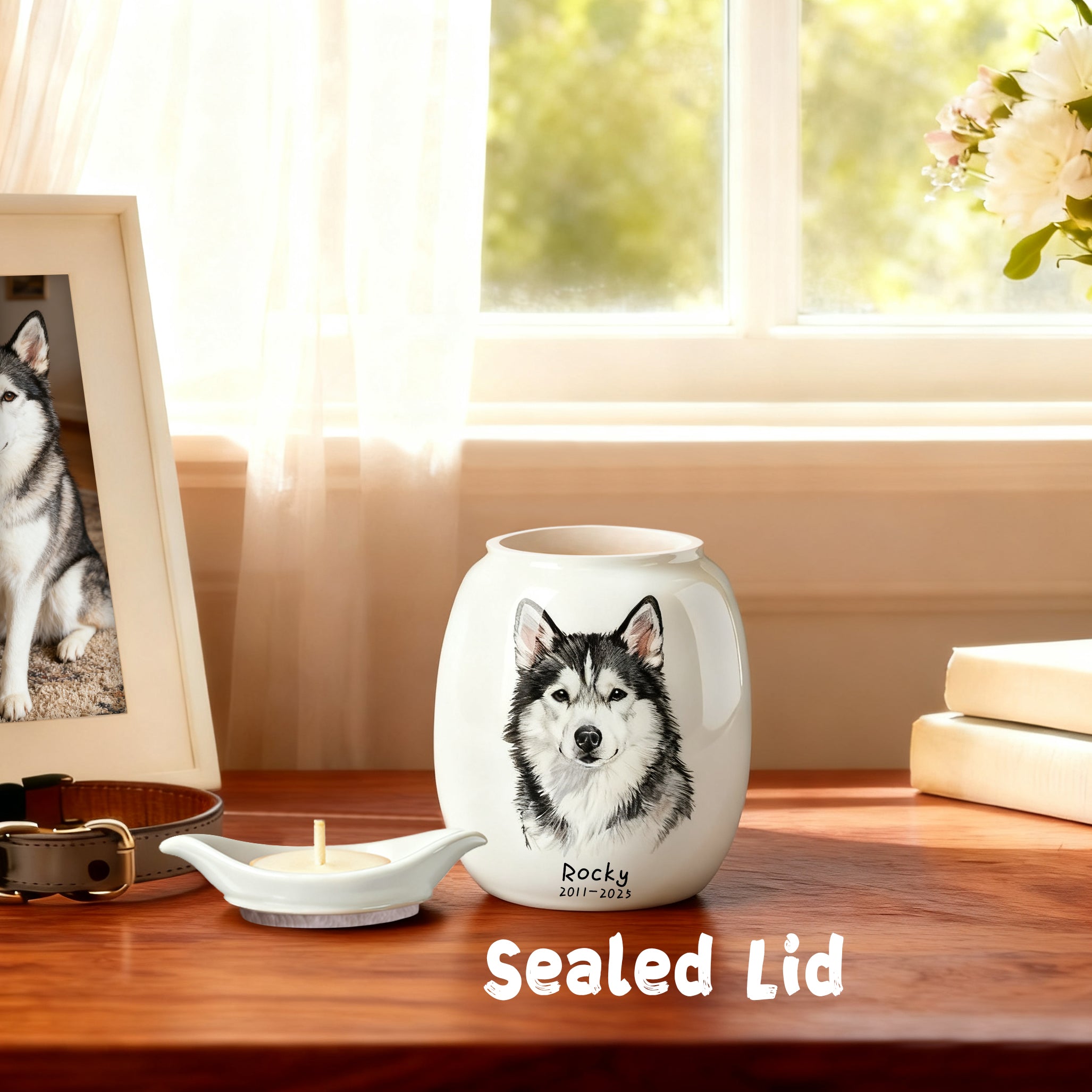 Tailored siberian husky pet urn rocky sealed lid cremation urn