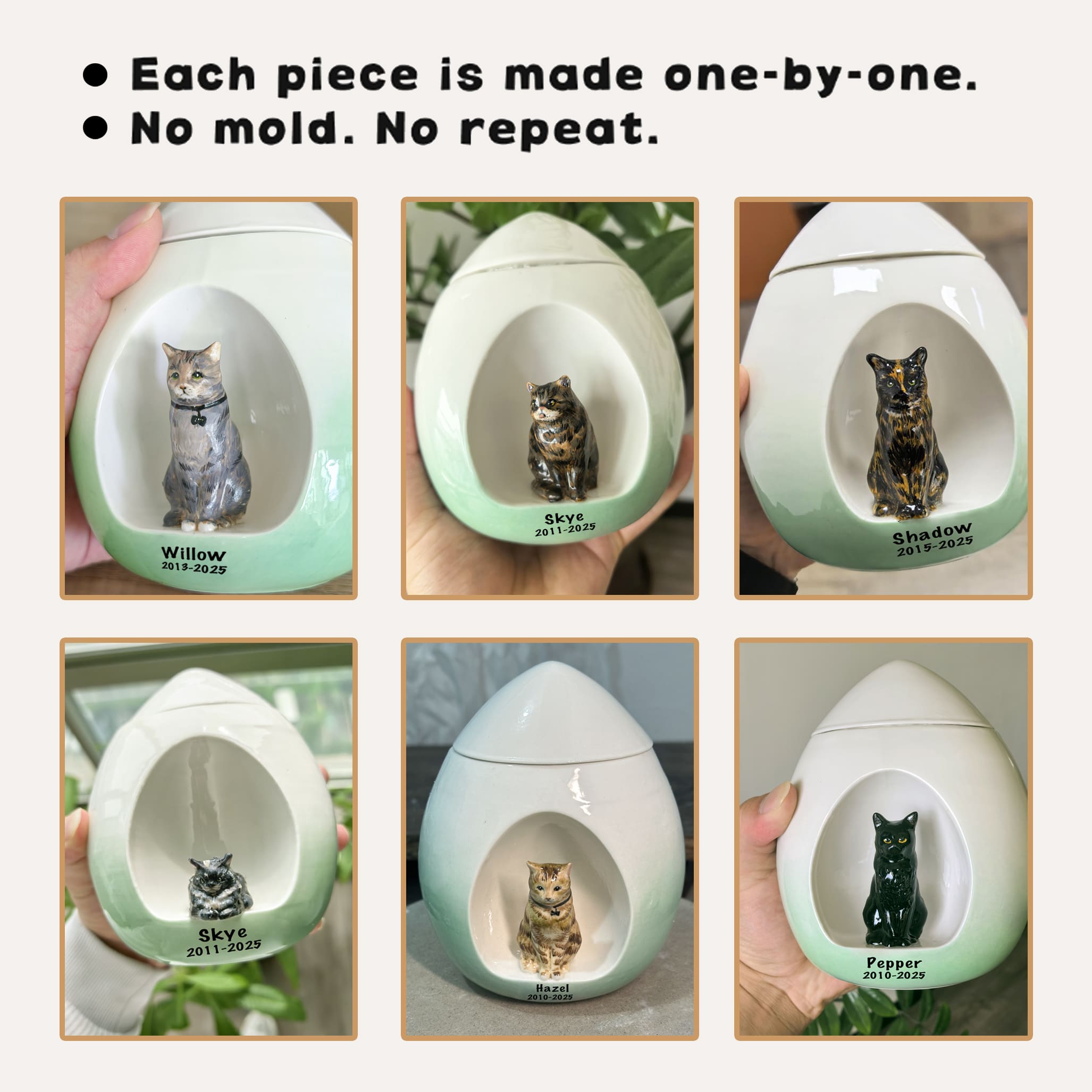 Handmade Ceramic Cat Urn for Ashes