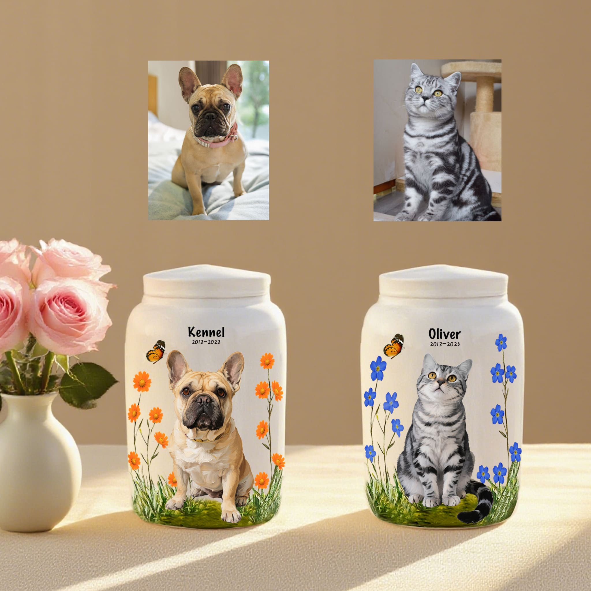 Forever Keepsake Urn-Personalized Pet Urns for Dogs,Hand-Painted Lifelike Pet Portrait,Cat or Dog Cremation Urn,Tribute Gift for Pet