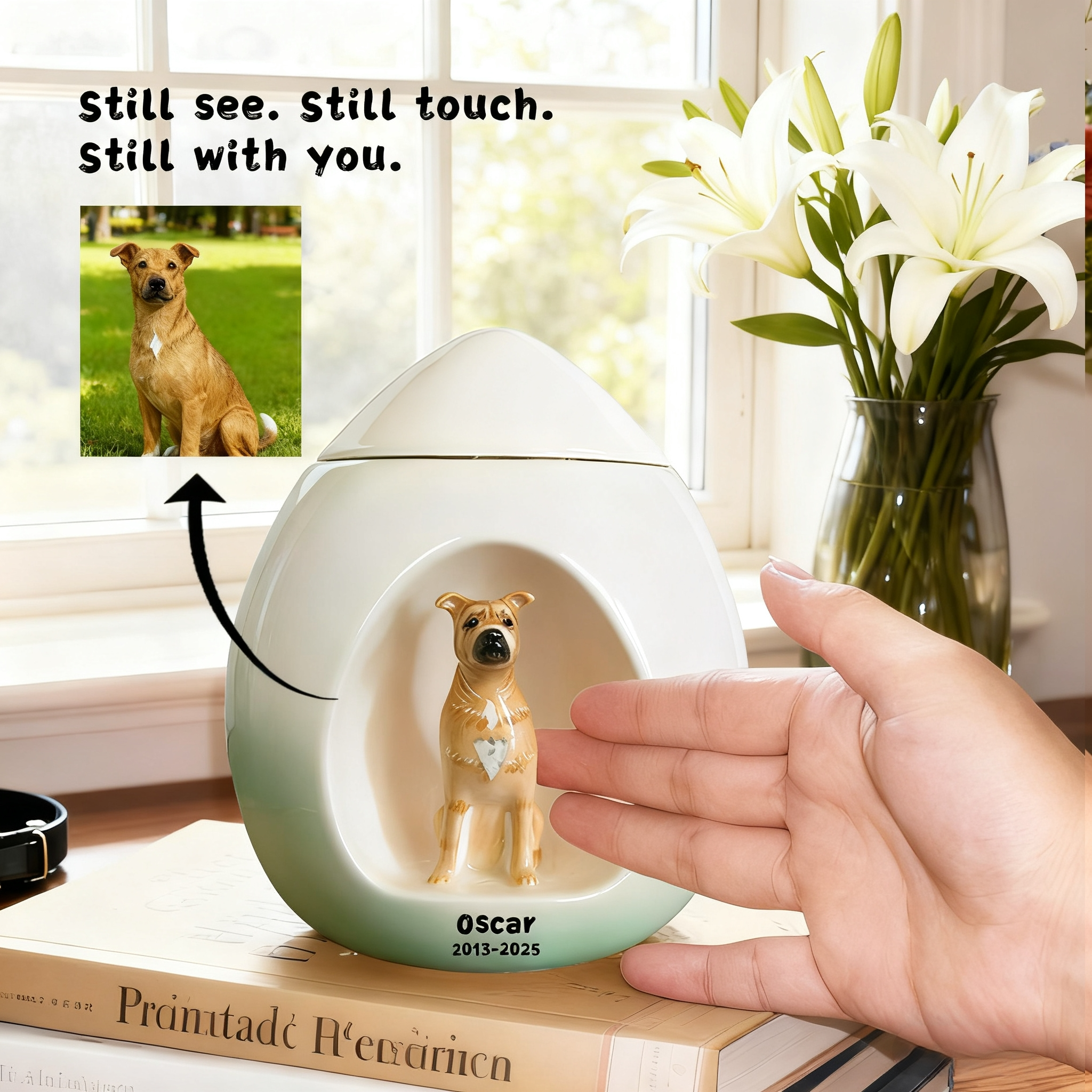 Personalized Sculpted Dog Urn – Custom Ceramic Dog Portrait Urn with Name & Date | Handmade Dog Cremation Memorial Keepsake