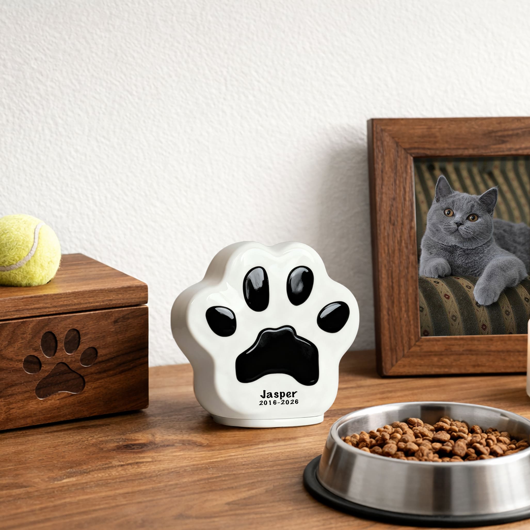 Engraved Paw Print Cat Urn for Ashes – Personalized Ceramic Memorial