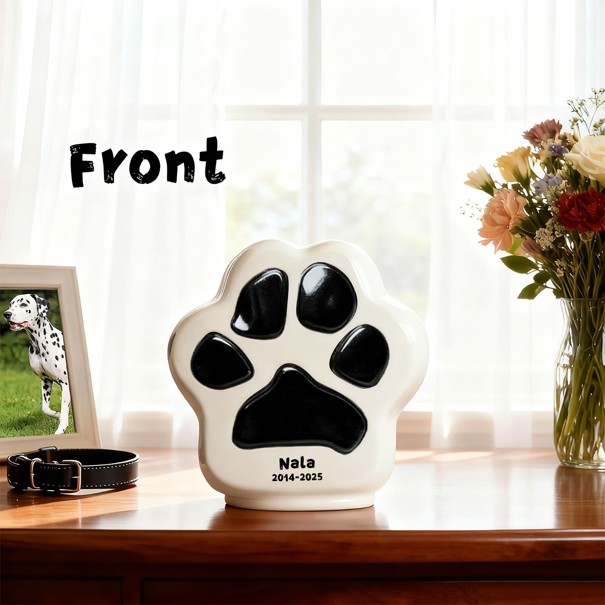 Engraved Paw Print Cat Urn for Ashes – Personalized Ceramic Memorial