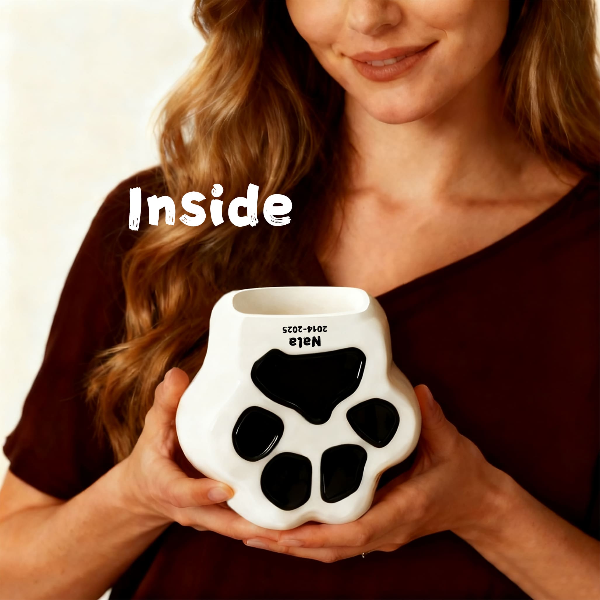 Engraved Paw Print Cat Urn for Ashes – Personalized Ceramic Memorial