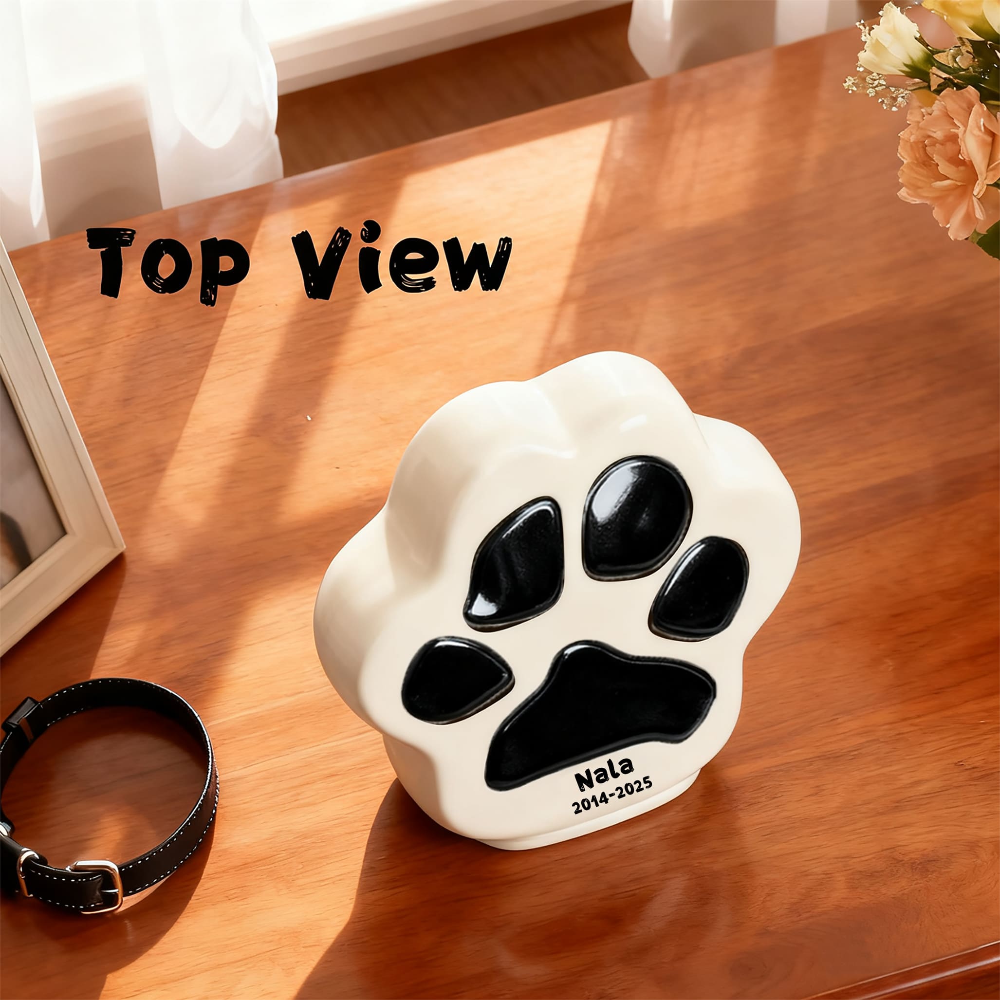 Engraved Paw Print Cat Urn for Ashes – Personalized Ceramic Memorial