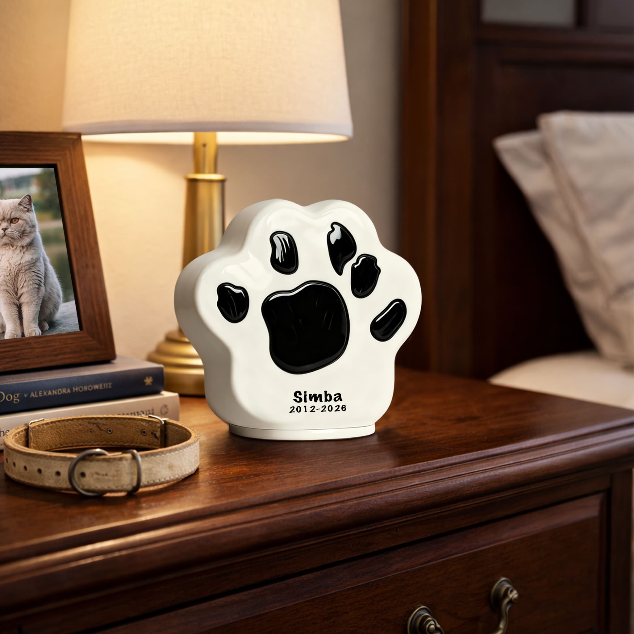 Engraved Paw Print Cat Urn for Ashes – Personalized Ceramic Memorial