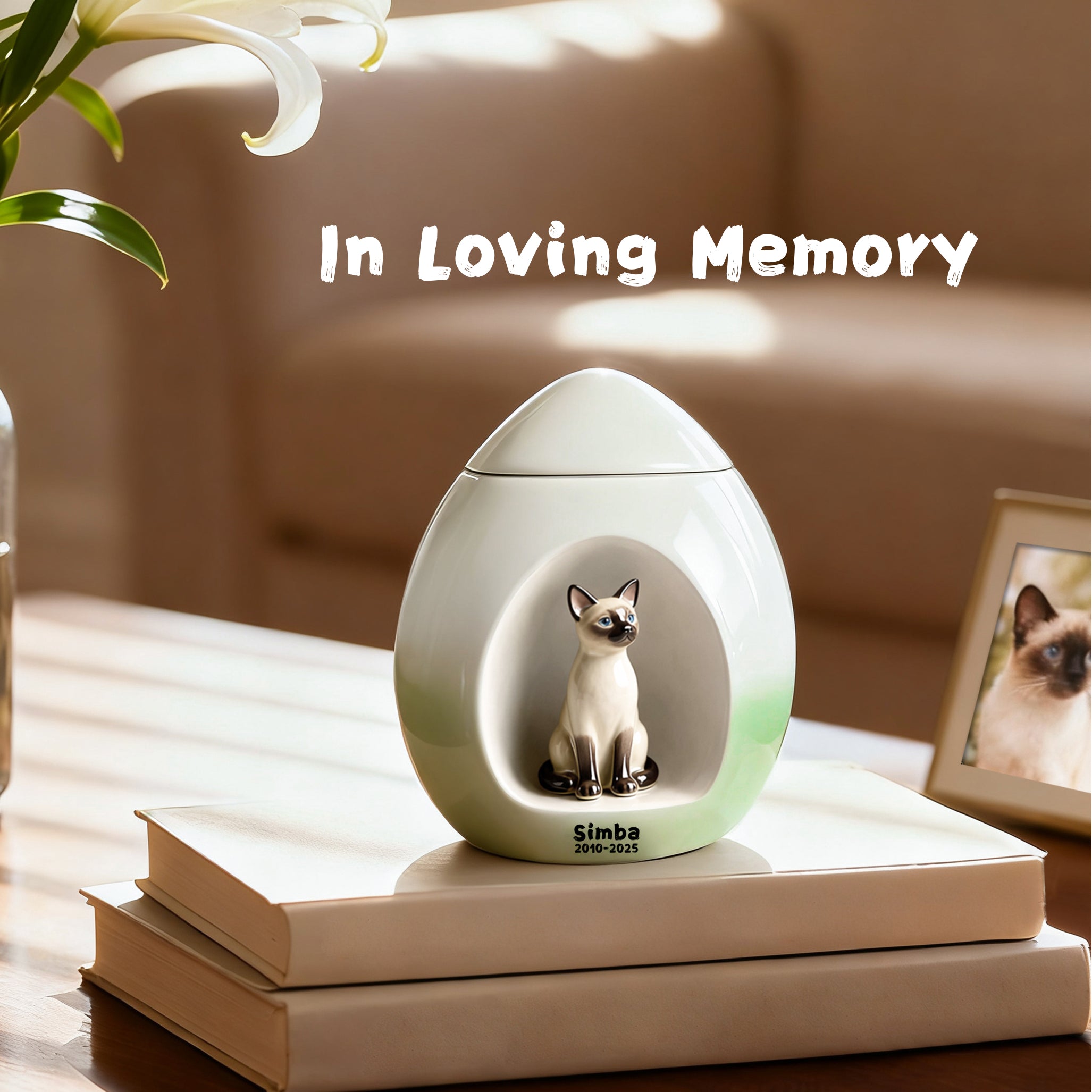 Personalized Cat Urn for Ashes – Custom Handmade Urn with Pet Portrait, Name & Dates | A Loving Memorial Keepsake