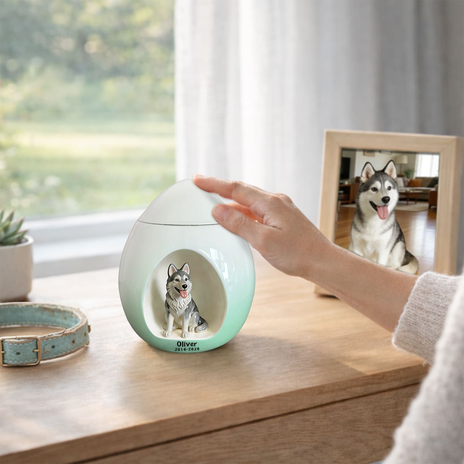 Teardrop Pet Urn with Personalized Husky Portrait – A Symbol of Support for Grieving Pet Owners, For the Waiting and Quiet Days, You’re Not Alone