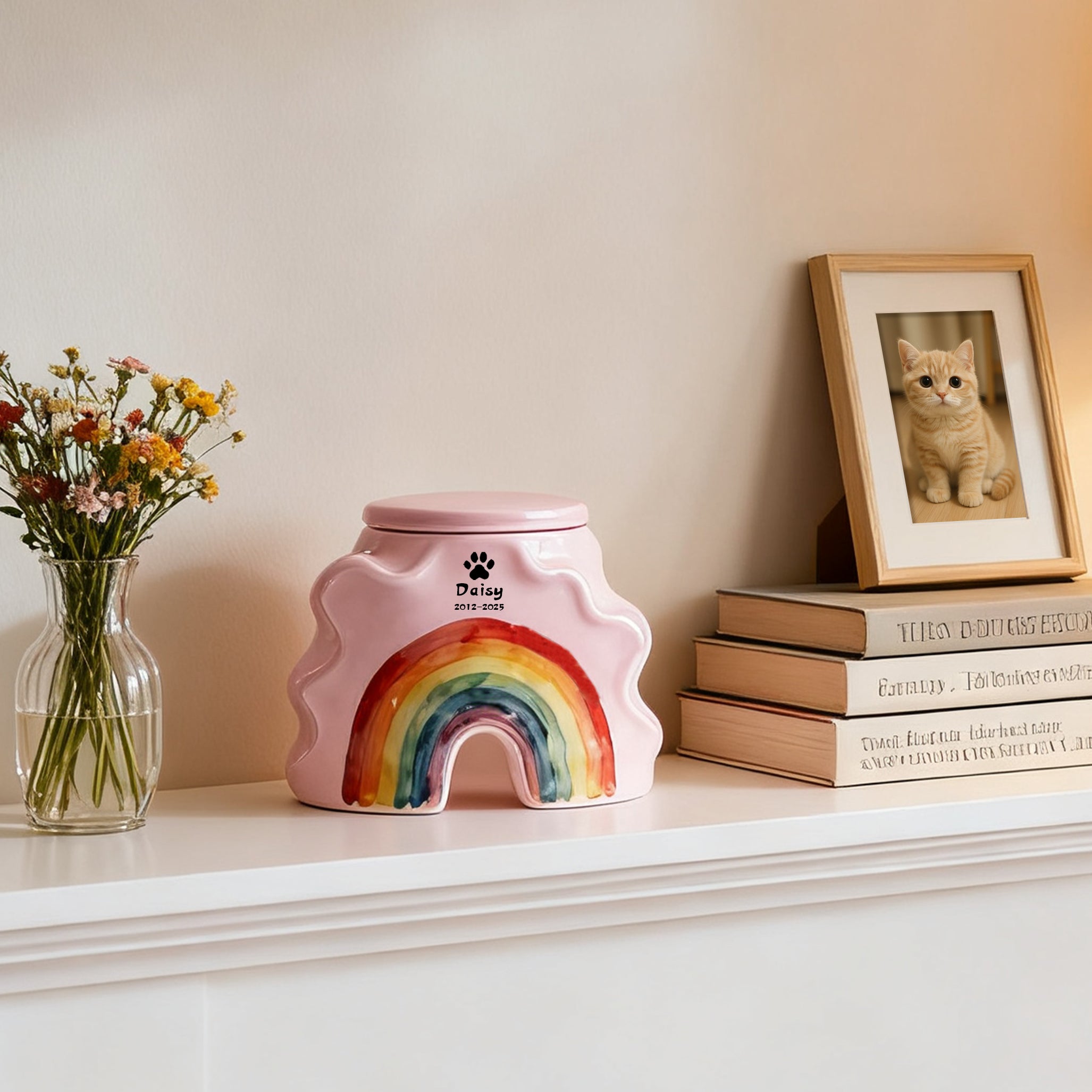 Tailored Dog Resting Urn - Engraved Name & Rainbow Bridge Tribute