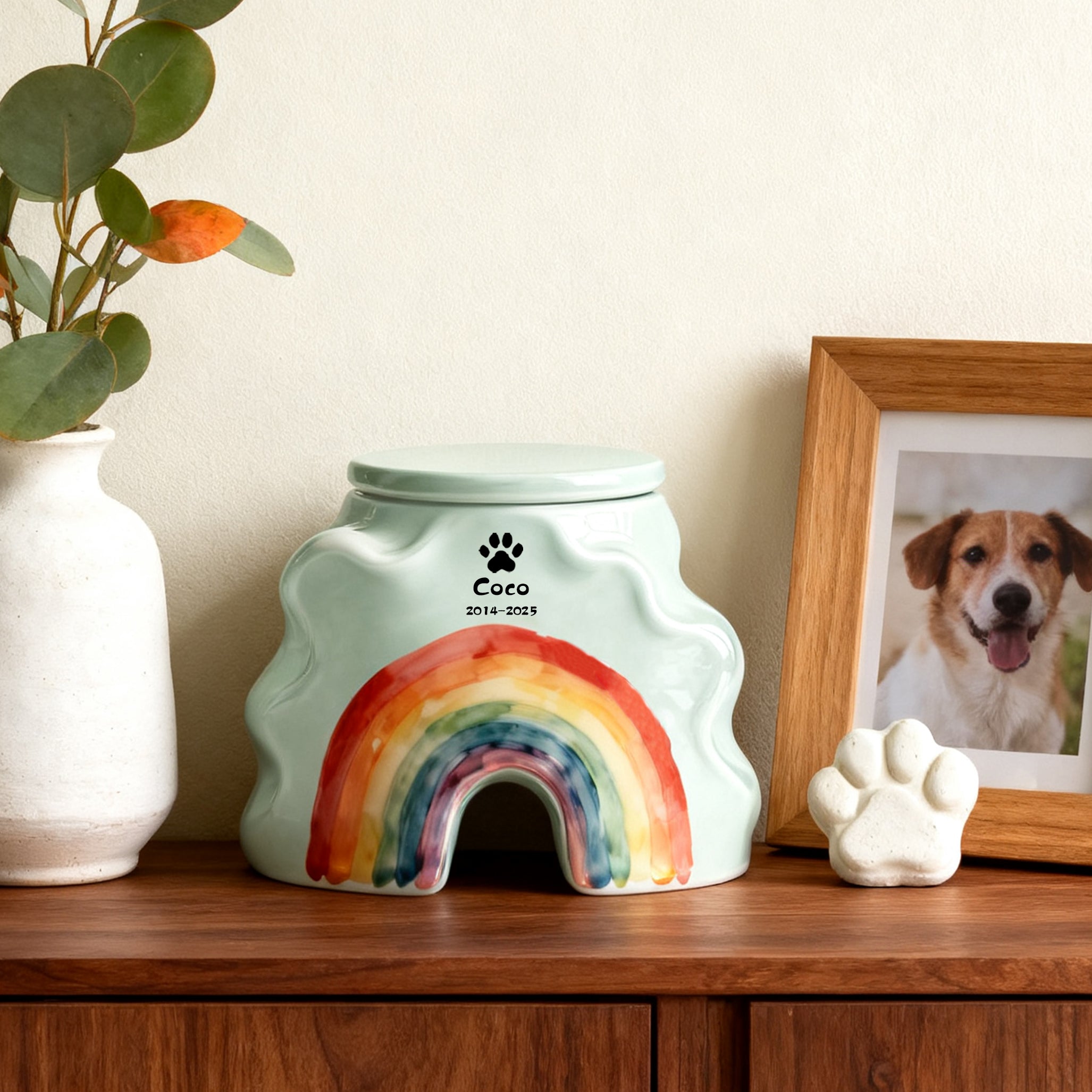 Tailored Dog Resting Urn - Engraved Name & Rainbow Bridge Tribute