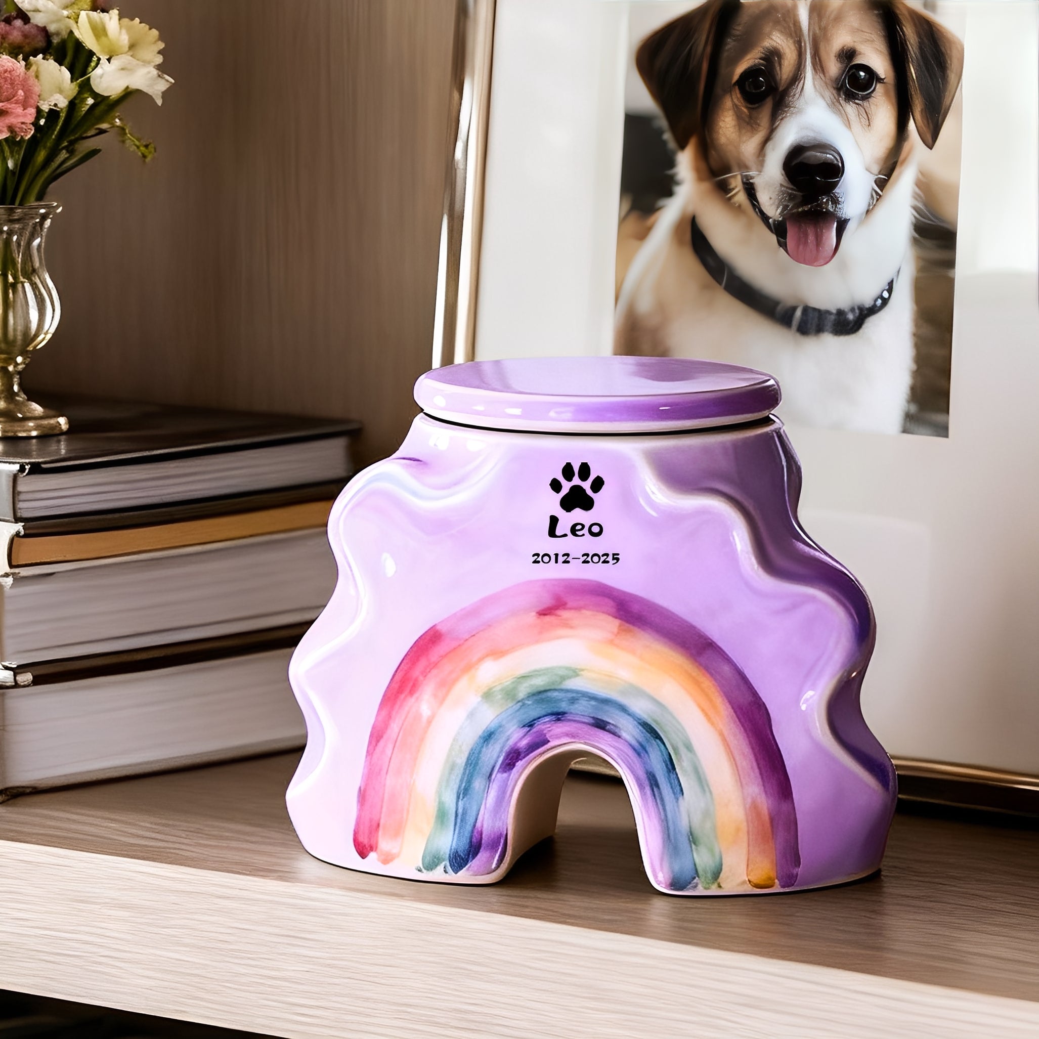Tailored Dog Resting Urn - Engraved Name & Rainbow Bridge Tribute